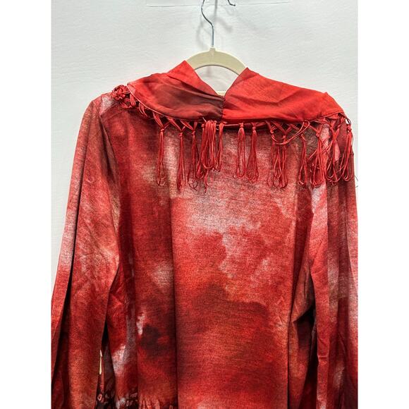 One World Womens Red Tie Dye Long Sleeve Tunic Top With Matching Scarf Size 2X - Picture 4 of 16